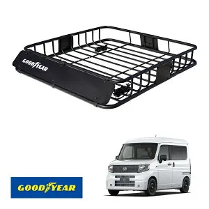 P10倍 エントリー 【GOODYEAR正規品】 スチール ルーフラック ROAD PRO 1111mm×158mm×993mm 耐荷重100kg ブラック 組み立て式 GOODYEARロゴ入り ルーフキャリア バスケット ベースキャリア カーゴネット ホ