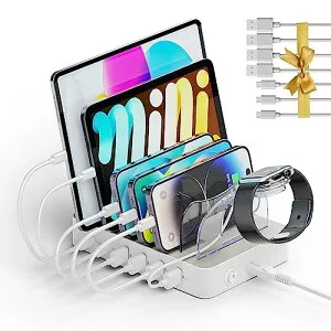 Alxum 60W 6ポート USB充電ステーション2*PD 20W 4*USB A複数 スマホ充電スタンド 6台同時充電 ipad 電スタンド