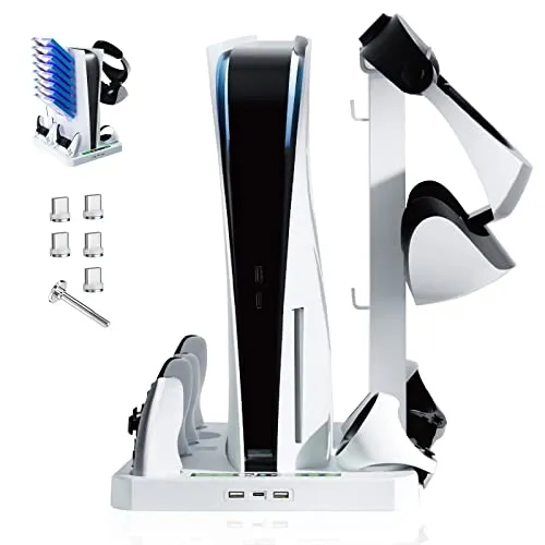 PS5ラジエーターブラケットアクセサリー PSVR2 Sense コントローラー充電ステーション、VR2用ヘッドバンドブラケット、PlayStations 5 コンソール ディスクおよびデジタル バージョンと互換性があり、PS5コントローラー充電器 (ホワ