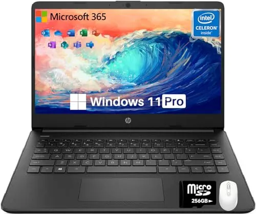 HP 14インチ ノートパソコン 学生 ビジネス Intel デュアルコア N4120 16GB RAM 384GB ストレージ (128GB eMMC+256GB MSD)、ウェブカメラ、HDMI、WiFi、1年間のOffice 365 & Window