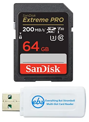 SanDisk 64GB SD Extreme Pro SDXC UHS-I メモリーカード Nikon Z6III、Z50II、Z5IIミラーレスカメラ(SDSDXXU-064G-GN4IN)に対応 Stromboli MicroSD & SDカードリー