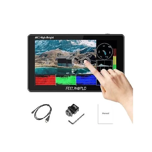 FEELWORLD 1600Nit 4k Ultra Bright Camera Video Monitor 5.5 Inch HDMI Touch Screen DSLR Field Monitor 1920x1200 IPS F970 External Power and In_並行輸入