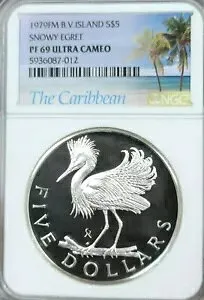 1979 B V ISLANDS シルバー 5 ドル スノーイーグレット NGC PF 69 ウルトラ カメオ レア トップ ポップ