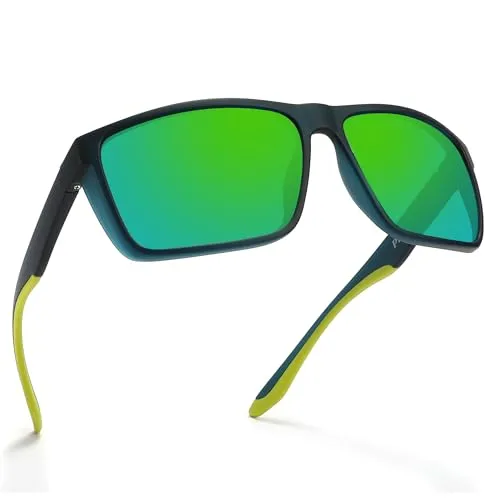 PRIVEL XXL サイズ 特大 159mm スポーツ偏光サングラス ビッグワイドヘッド メンズ TR90 アウトドア サイクリング ランニング 釣り, ラバークリアダークブルー|偏光グリーンミラー。, Extra Large Fit