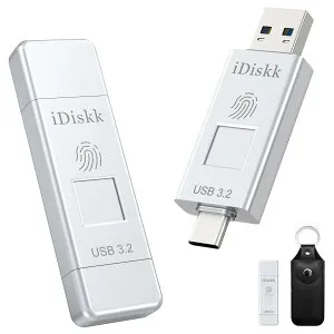 iDiskk 指紋認証 USBメモリ・フラッシュドライブ 128GB USB3.2 Gen2 フラッシュメモリー 最大読取り速度450MB/s ハイスピード【USB3.2+Type-Cコネクタ搭載 APP使用と不使用二つ選択あり】OTG外付けUSBディ