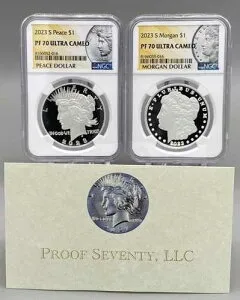 2023年 S ピース＆モーガン シルバーダラー プルーフセット NGC PF70 ウルトラカメオ（OGP付き）