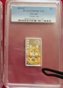 2019 ツバル 中国 招き猫 子猫 PCGS PF 69 1オンス .999 $1 シルバー プルーフ ネコ