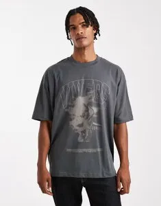 エイソス メンズ トップス Tシャツ グラフィック ASOS DESIGN oversized t-shirt with renaissance graphic in charcoal Dark shadow チャコール