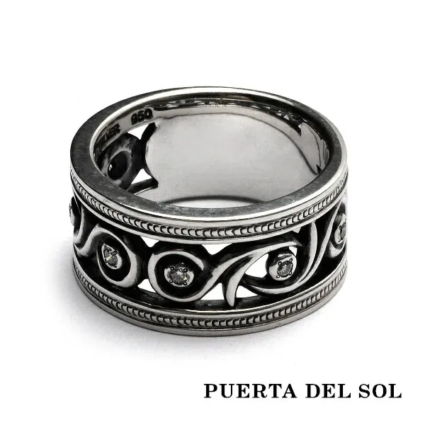 PUERTA DEL SOL ダイヤモンド スクロール 唐草 リング(7号～23号) シルバー950 ユニセックス シルバーアクセサリー 銀 SV950 ブリタニアシルバー 爆買