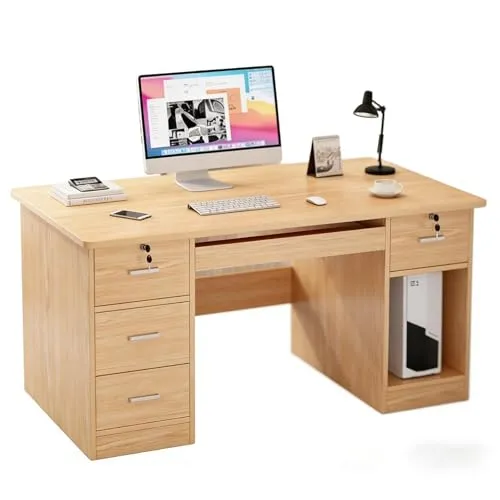 JTKXM 社長デスク エグゼクティブデスク 広々天板 机 pcデスク ロック付き鍵保管 作業机 強化クロスバー安定設計 パソコンデスク 木製 高密度厚板 加高ホストスペース 事務机 computer desk ホームオフィス ゲーミング 学習机 社長 ゲ