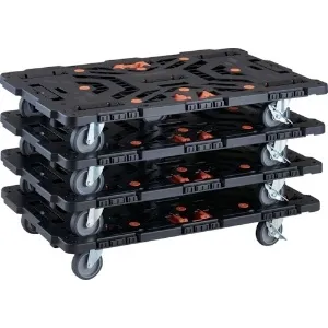 連結式樹脂製平台車 ビートル 900X600 自在5輪 内2輪ストッパー付 とめたろう付 まとめ買い4台 BT900J5S2-E100T-M4