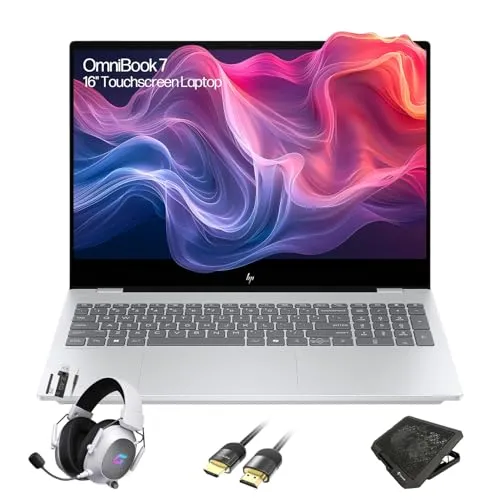 HP OmniBook 7 16インチ タッチスクリーンノートパソコン - Intel Core Ultra 7 255H、2K OLED 120Hzディスプレイ、32GB RAM、512GB SSD、AIカメラ、Wi-Fi 7、バックライトキーボード、M