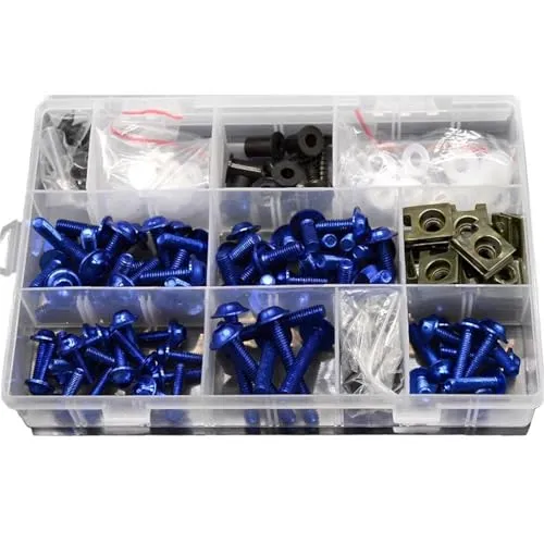 フェアリングボルト オートバイ用ウィンドスクリーンフェアリングボルト に適合するヤマハ FJR1300 2004-2018用 フルキット スピードナット サイドカバーネジ ボディワークガスケット 替えネジワッシャー(青)