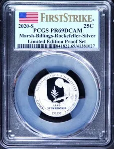 2020年 S マーシュ ビリングス シルバー 25セント PCGS PR69DCAM NP FS 限定版 プルーフセット フラッグ