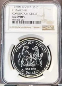 1978年 クック諸島 シルバー 10ドル クイーンズジュビリー NGC MS 69 DPL 少量発行