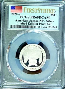 2020年 南米サモア シルバー 25セント PCGS PR69DCAM NP FS 限定版 プルーフセット フラッグ