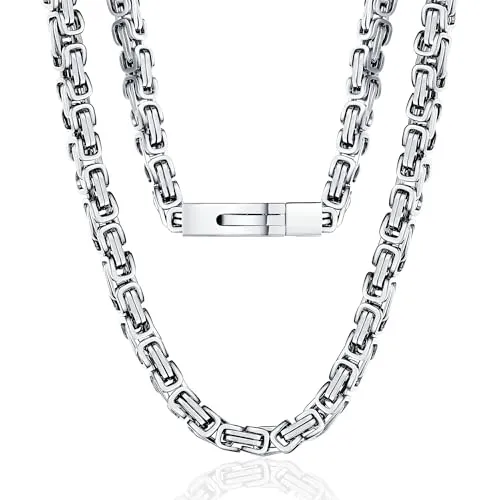 ROWIN&CO 4mm/6mm/8mm チャンキーチェーンネックレス メンズ ステンレススチール ブルー/ブラックメタル/18Kゴールドメッキ キングチェーンチョーカー 男女兼用 ヒップホップジュエリー、18インチ~30インチ、ボックス付き, 24 in