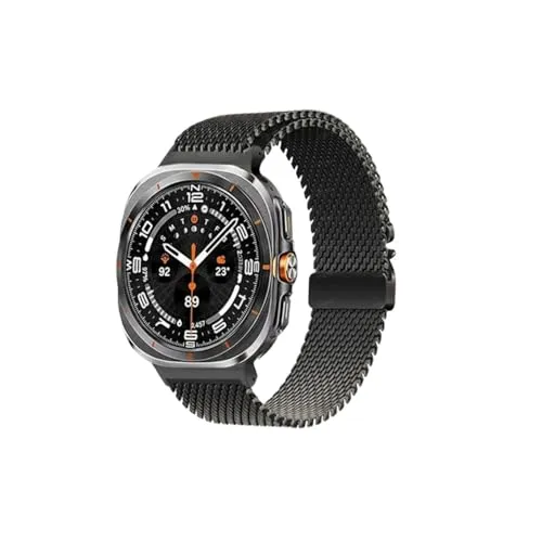 に適合するSamsung Galaxy Watch 8/8 Classic/Ultra 2025 47mmバンド対応 純チタン ミラネーゼループストラップ(Black,For Galaxy Watch 8 Ultra)