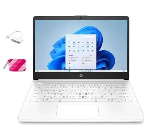 HP 2025 学生 14インチノートパソコン、HDディスプレイ、Intel Celeron N4500、16G RAM、64GB eMMC、WiFi 6、1年間のオフィス365、Windows 11 Home、ナチュラルシルバー、YYYアクセサリー付き。