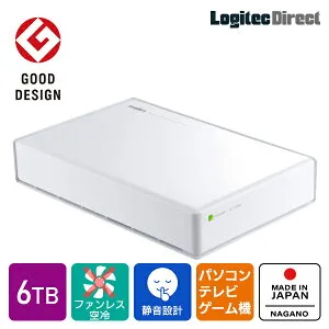 ロジテック HDD 外付け 6TB 白 ホワイト 国産 省エネ静音 PC / テレビ録画用 4K録画 ハードディスク 大容量 TV 3.5インチ PS4 / PS4 Pro 対応 USB3.1(Gen1) / USB3.0 【LHD-EN60U3WSWH】