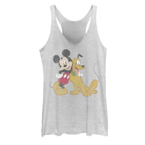 ディズニー レディース トップス Tシャツ Disney's Mickey Mouse & Pluto Classic Friends Juniors' Tank Top White Heather ホワイト