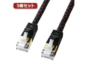 サンワサプライ 【5個セット】 サンワサプライ つめ折れ防止カテゴリ7細径メッシュLANケーブル KB-T7ME-02BKRX5
