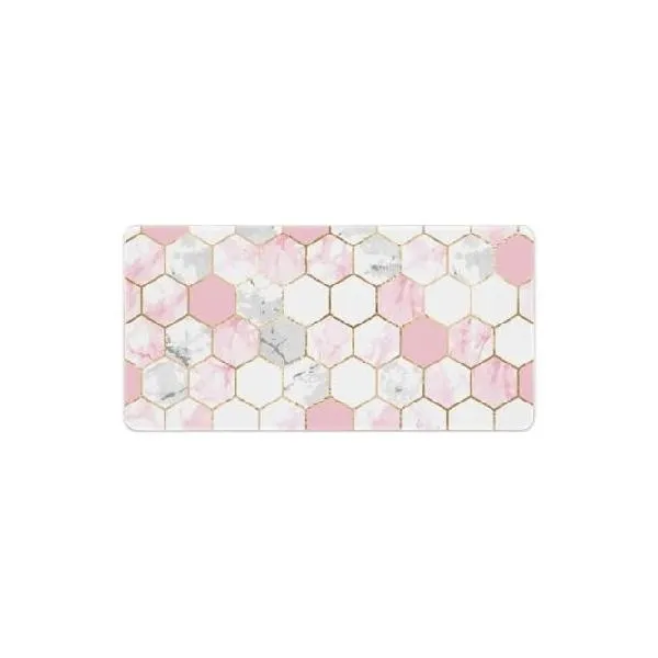 CWECVWE Non-Slip Desk Pads Geometric Gold Rose Pink Gray White Marble Hexagon Tile Texture Laptop Desk Mat, 23.6 x 11.8in Desk Pad Protector _並行輸入