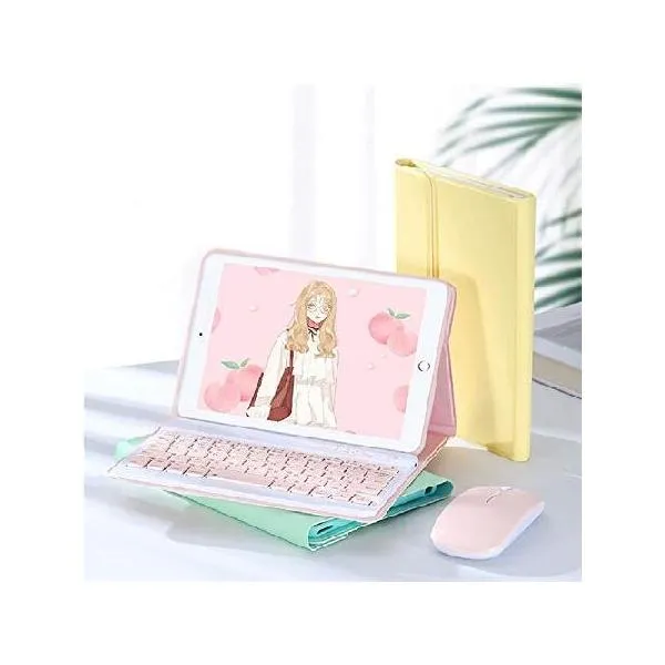 KMXDD Keyboard Case Compatible with iPad Mini 5 / Mini 4 Ladies Keyboard Case - Cute Smart Folio Detachable Wireless Keyboard Cover,Yellow_並行輸入