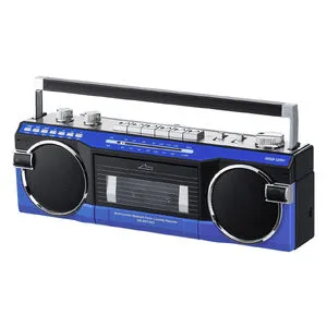 400-MEDI050BL Bluetooth搭載 多機能ラジカセ ＆ カセット変換 デジタル保存 USBメモリ / SDカード MP3プレーヤー 乾電池 AC電源 AM FM ラジオ ブルー カセット変換プレイヤー