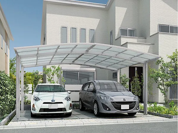カーポート(商品のみ) ネスカ R 2台用(ラウンドスタイル) LIXIL リクシル | ガレージ 車庫 サイドパネル サポート柱 雨樋 雨どい 物干し 間口 8m diy 部品シャイングレー,ホワイト,オータムブラウン,ナチュラルシルバー,ブラック