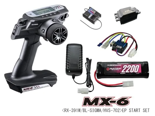 SANWA MX-6 EP START SET RX-391W/BL-SIGMA/HVS-702 電動RCカー用 プロポセット 防水仕様受信機 ＋ ロープロファイルデジタルサーボ ＋ ブラシモーター専用バック付きESC ＋ オートカット式急速充電器 ＋ 走