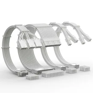 AsiaHorse PCIE5.0 12VHPWR スリーブケーブル、16(12+4)ピンPCIE/24 ピン ATX/2*8(4+4) ピン EPS 延長ケーブルPC、PSU スリーブケーブル、pc ケーブル GPU 3090Ti および RTX 4000 シリ互換性あり、30CM、白