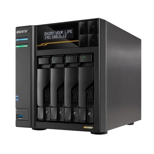 ASUSTOR ASUS子会社 NAS キット 4ベイ AS6804T Lockerstor 4 Gen3 4xM.2 NvMe SSDスロット AMD Ryzen クアッドコア 2x5GbE 2x10GbE 高速ポート DDR5 ECC RAM メーカー