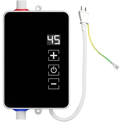 [Kisigim] 電気瞬間給湯器 3000W ポータブルミニ小型 LCD ディスプレイ コンパクト 取り付けやすい 電気温水器 シャワーセット 3 秒速熱 水温 30~55℃調節 過熱保護 節電節水 住宅向け キッチン/バスルーム/洗面台多場所適用 (シ