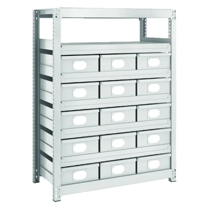 TRUSCO M2型軽中量棚 幅860×奥行300×高さ1200mm スチール引き出し付き 大×15 856-3258