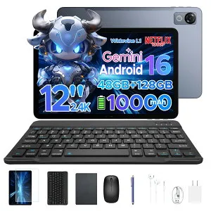 【数限定6000円オフ 6部品付属】Aorlym P12 Android16 12インチ 大画面 タブレット Gemini AI機能 8コア CPU 48GB RAM+128GB ROM+2TB拡張可 2.4K 解像度 120Hz高リフレッシュレート 10000mAh大容量バッテリー Widevine L1