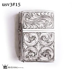 シルバーキング Zippo 純銀ジッポーライター Silver King USV3(No.15) ハイポリッシュ・ミラー スターリングシルバー 925 手彫り 彫刻 高級 喫煙具 ギフト プレゼント 記念品 贈答品 輸入品 送料無料