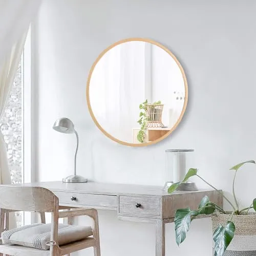 丸鏡 天然木製 壁掛けミラー ミラー 鏡 直径40cm 60cm 80cm 竹製 丸型ミラー 天然木フレーム おしゃれ 北欧風 円形 壁 鏡 ウォールミラー 高精細 HD鏡面 木製フレーム 飛散防止加工 防爆 浴室鏡 化粧鏡 Wall Mirror 玄関ミ