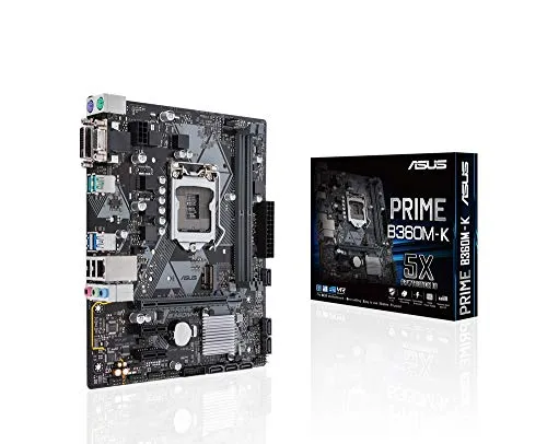 (Gaming Mainboard) - ASUS PRIME B360M-K Intel LGA-1151 mATX LED Lighting DDR4 2666 MHz M.2 Support SATA 6 Gbps and USB 3.1 Gen 2