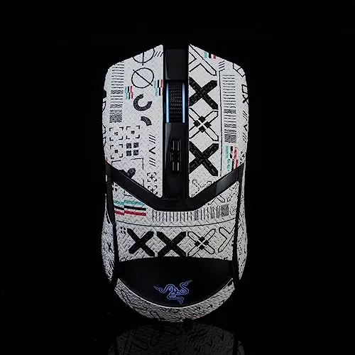 Hokeyio Razer Cobra/Cobra Pro用グリップテープ - 滑り止め 強化されたコントロール 汗を吸う ソフトレザー フルカバー FPSゲームグリップを向上 [カット済み] Printsteam ホワイト ブラック