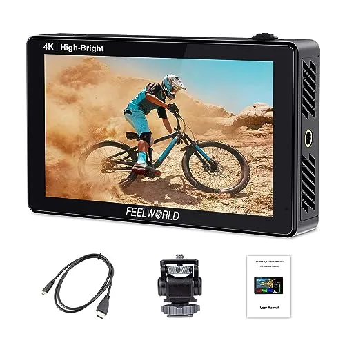 FEELWORLD LUT5E 5.5インチ超高輝度 1600nitタッチスクリーン DSLRカメラフィールドモニター、F970外部電源およびインストールキット4KHDMI入力出力1920X1080IPSパネル