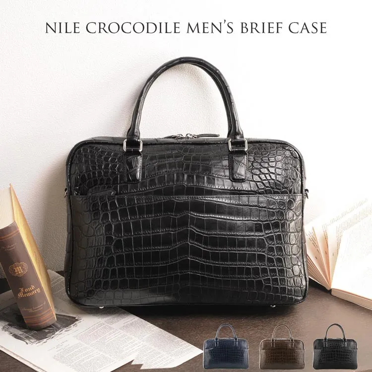 ［割引クーポン］クロコダイル ブリーフケース マット加工 センター取り 2WAY 仕様 A4対応 メンズ ネイビー/ダークブラウン/ブラック(No.060