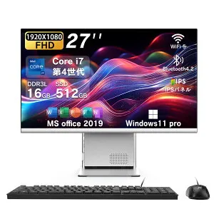 [VETESA正規販売店]デスクトップパソコン PC 一体型 新品 Windows11 27型 Core i7 第4世代 Office付き メモリ16GB SSD512GB 初期設定済 ホワイト ブラック