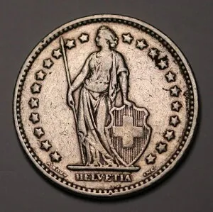 スイス 2フラン 1922年 銀貨 KM# 21 少量発行 40万枚