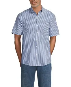 【送料無料】 ランズエンド メンズ シャツ トップス Men's Short Sleeve Poplin Shirt Sapphire gem blue stripe