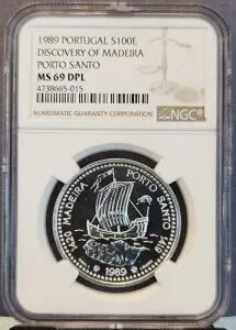 1989 ポルトガル シルバー 100 エスクード ポルト サント NGC MS 69 DPL トップ ポップの発見