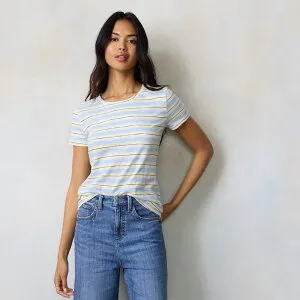 LC Lauren Conrad レディース トップス Tシャツ Women's LC Lauren Conrad Short Sleeve Tee Yellow Preston Stripe イエロー