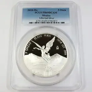 2018 Mo PCGS PR69 DCAM |メキシコ - 5 オンス シルバー リベルタ - Un Onza コイン #43199V