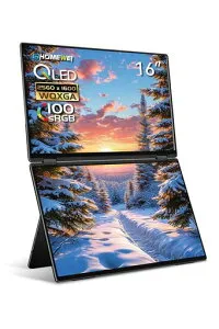 EHOMEWEIデュアルモニター16インチQLED2.5K2560x1600デュアルディスプレイ折りたたみミラーリング拡張薄型6mmXQ-160NW
