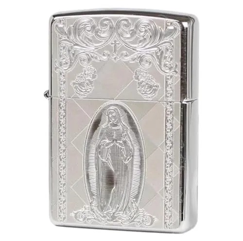 ジッポー(Zippo) オイルライター フリント 真鍮製 マリア 2MP-Maria 特製ステッカー付き シルバー 縁起物 お守り